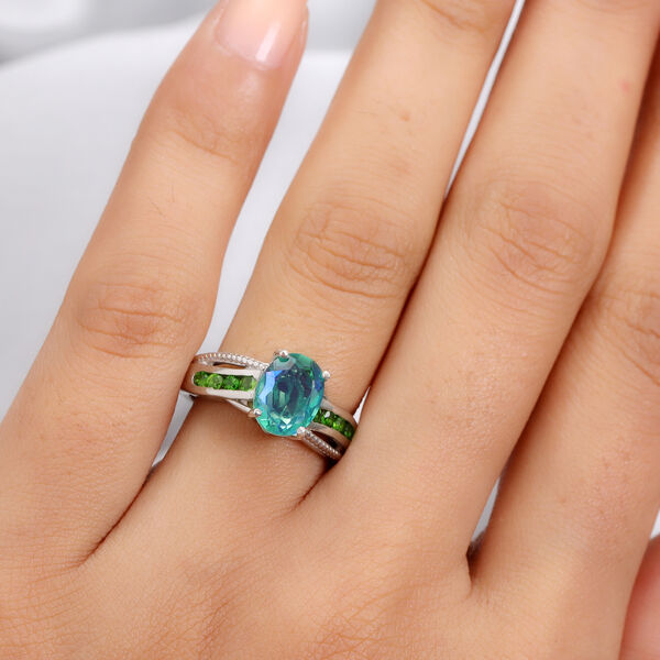 Pfau Triplett Quarz und Natürlicher Chromdiopsid Ring 925 Silber platiniert  ca. 2,41 ct image number 3