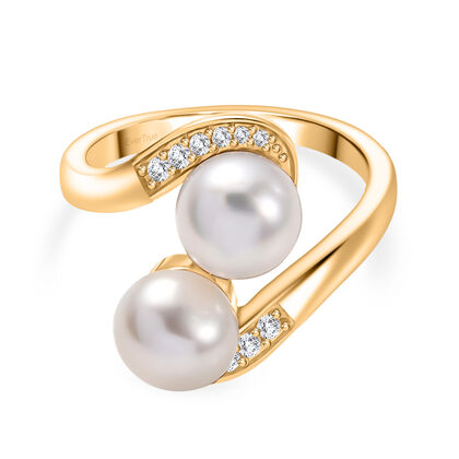 EVER TRUE S&uuml;&szlig;wasser Perle (7-7.5 mm), Wei&szlig;er Zirkon Ring Nickelfreies Messing, goldfarben (Gr&ouml;&szlig;e 18.00)