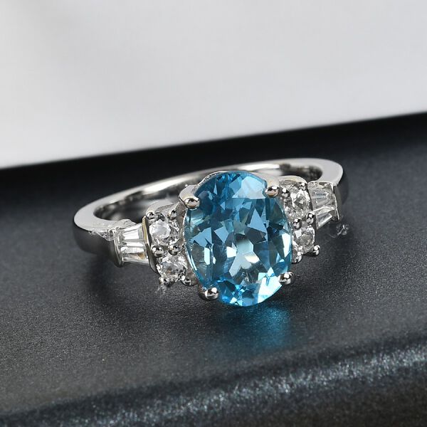 Blautopas Ring 925 Silber Platin-Überzug image number 2