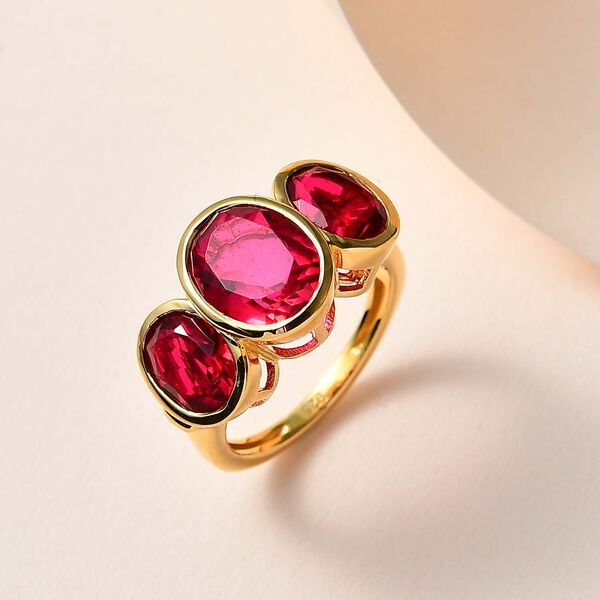 Magenta Rosa Quarz Triplette Ring, 925 Silber vergoldet (Gr&ouml;&szlig;e 16.00) ca. 5.66 ct image number 1