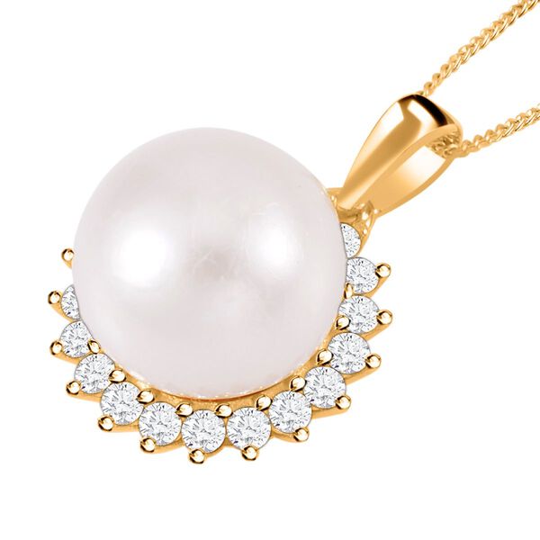 13-14 mm weiße Edison-Perle und Moissanit-Anhänger mit Kette, 45 cm - 0,96 ct. image number 4