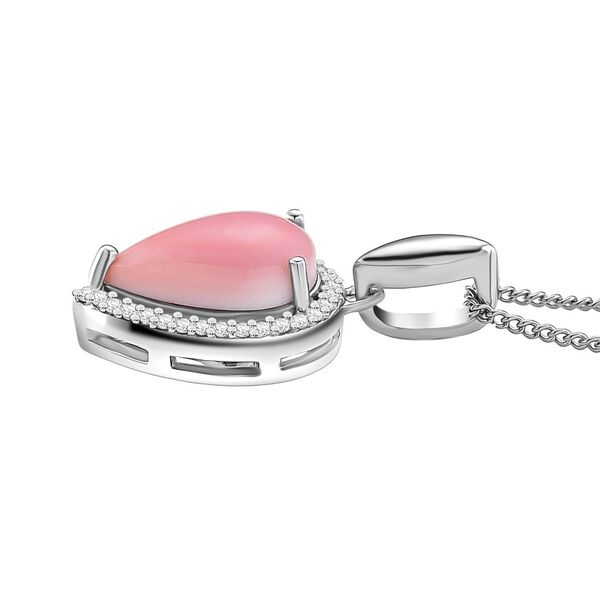 D'Joy Natürliche Rosa Königsmuschel Perle (12x8 mm), Moissanit Anhänger mit Kette, ca. 45 cm 925 Silber rhodiniert image number 3