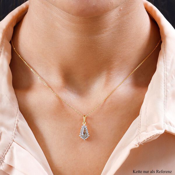 AAA Turkizit und weißer Zirkon-Anhänger mit Kette, 925 Silber Gelbgold Vermeil ca. 1.17 ct image number 2