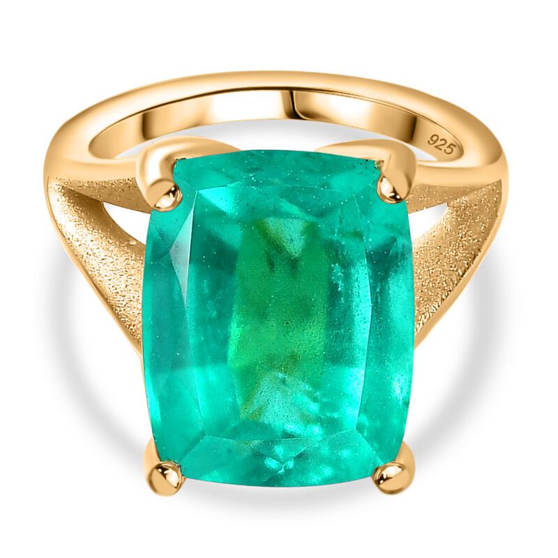 Smaragd-Triplette-Quarz Ring, 925 Silber Gelbgold Vermeil, (Größe 21.00) ca. 13.50 ct image number 0