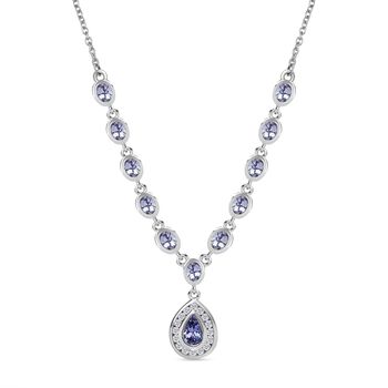 Tansanit und Zirkon 45cm Halskette, 925 Silber rhodiniert - 2,58 ct.