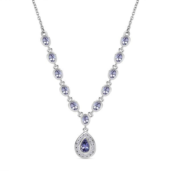 Tansanit und Zirkon 45cm Halskette, 925 Silber rhodiniert - 2,58 ct.
