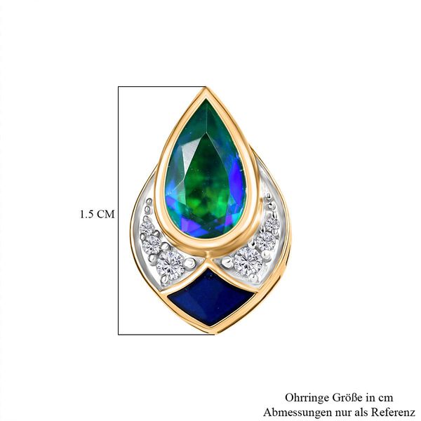 Pfau Quarz Triplette, Wei&szlig;er Zirkon Ohrringe 925 Silber platiniert und vergoldet ca. 2.65 ct image number 5