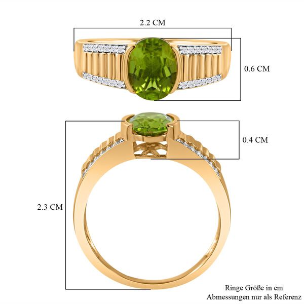 Natürlicher Peridot, weißer Zirkon Ring, 925 Silber vergoldet (Größe 19.00) ca. 2.46 ct image number 4