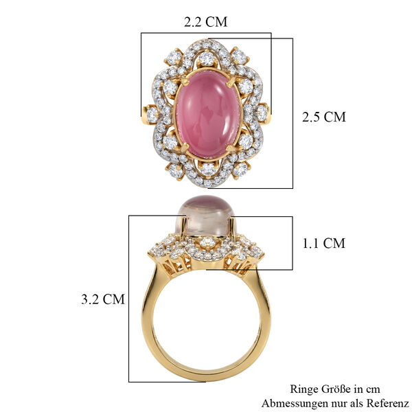 D'Joy Flamingo Mondstein, Wei&szlig;er Zirkon Ring 925 Silber 750 Gelbgold vermeil (Gr&ouml;&szlig;e 19.00) ca. 8,77 ct image number 6