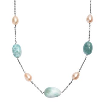 Larimar und S&uuml;&szlig;wasserperle Halskette, 50cm