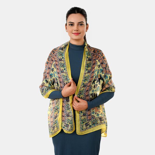 LA MAREY - Seidenschal 100% Seide 50 x 170 cm Hellblau Gelb image number 1