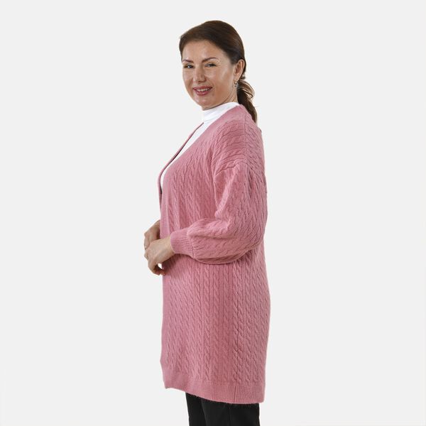 Gestrickter Cardigan mit Zopfmuster, 83x41x53cm, Rosa image number 4