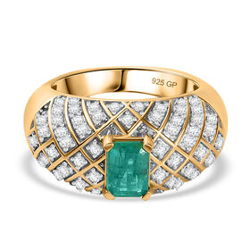GP Italienische Garten Kollektion - AAA Smaragd, Kanchanaburi Blauer Saphir Ring 925 Silber 750 Gelbgold Vermeil (Größe 21.00) ca. 1.91 ct