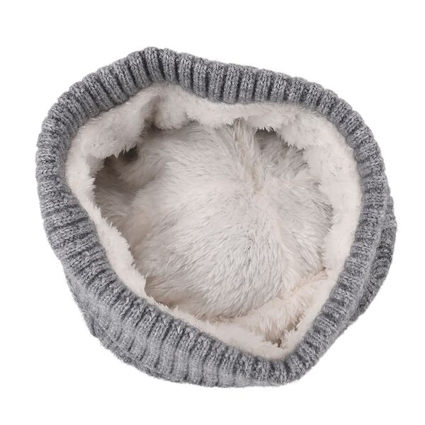 Strickm&uuml;tze mit Bommel, weiches Mischgewebe, Einheitsgr&ouml;&szlig;e, Grau image number 4