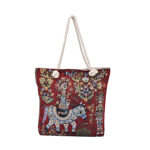 Jacquard gewebte Jute-Tasche mit Pferd Design, 42x34 cm image number 0