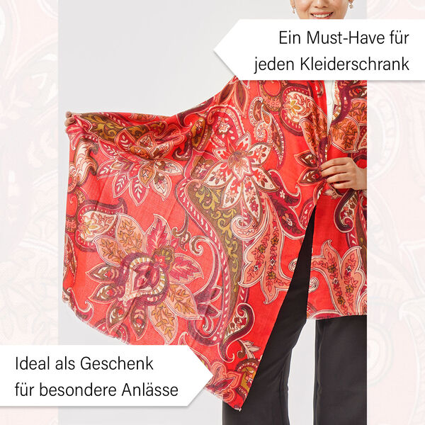LA MAREY Schal aus 100% Premium-Kaschmir mit Digitaldruck, 70x200 cm, rot image number 2