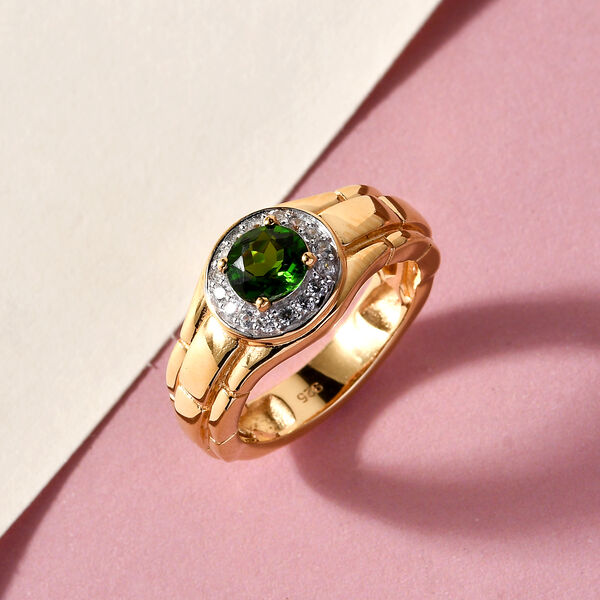 Nat&uuml;rlicher Chromdiopsid und Zirkon Ring 925 Silber vergoldet  ca. 0,91 ct image number 2