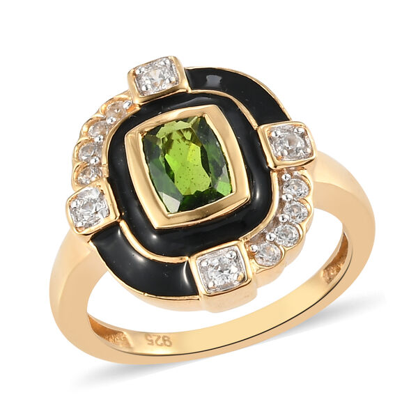 Nat&uuml;rlicher Chromdiopsid und Zirkon Ring 925 Silber vergoldet  ca. 1,23 ct image number 2