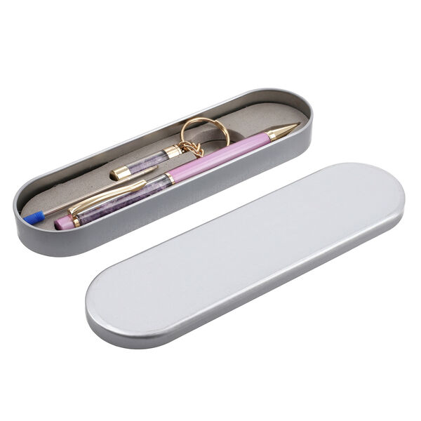Premium Kollektion - Echter Amethyst-Kugelschreiber mit extra Mine und Schl&uuml;sselanh&auml;nger