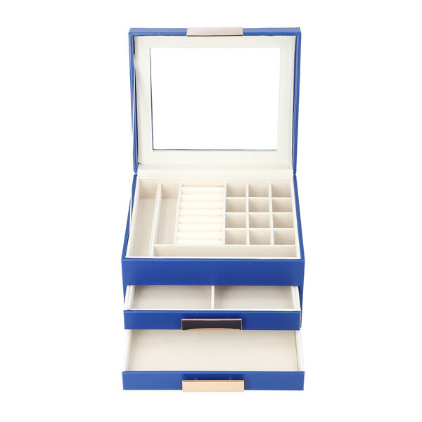 Schmuckschatulle aus Kunstleder mit Glasdeckel, Anti-Anlauf-Futter, Blau image number 5