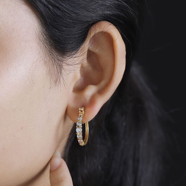 J Francis gefertigt mit SWAROVSKI- Swarovski Zirkonia Ohrringe, 925 Silber 750 Gelbgold Vermeil image number 2