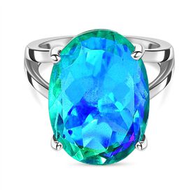Pfau Quarz Triplette Ring, 925 Silber rhodiniert, (Größe 19.00) ca. 13.43 ct