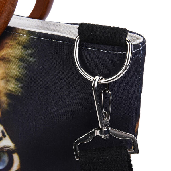 Handtasche mit Holzgriff, Leopardenmuster, Größe 32x12x29cm, Schwarz und Braun image number 3