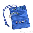 Eleganter Schmuckorganizer aus Satin mit Stickerei und 5 Premium-Poliertüchern, 20 x 9 cm, Blau