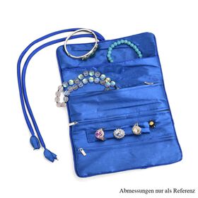 Eleganter Schmuckorganizer aus Satin mit Stickerei und 5 Premium-Poliertüchern, 20 x 9 cm, Blau