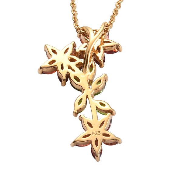 Nat&uuml;rlicher Chromdiopsid und roter Granat Blumen-Anh&auml;nger mit Kette, 45 cm, 925 Silber Ros&eacute;gold Vermeil ca. 1,78 ct image number 5