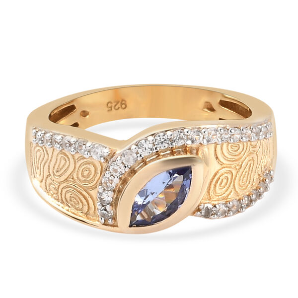 Tansanit und Zirkon Ring 925 Silber vergoldet  ca. 0,68 ct