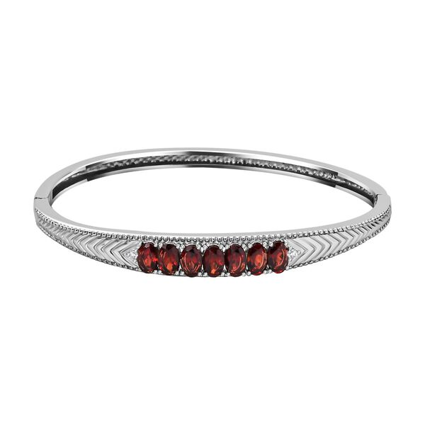 Mosambik Granat, Weißer Zirkon Armreif ca. 18 cm Edelstahl ca. 4,05 ct. image number 0