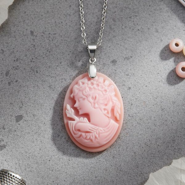 D'Joy Nat&uuml;rlicher Rosa K&ouml;nigsmuschel Perle Schmuckset ca. 50 cm 925 Silber rhodiniert image number 1