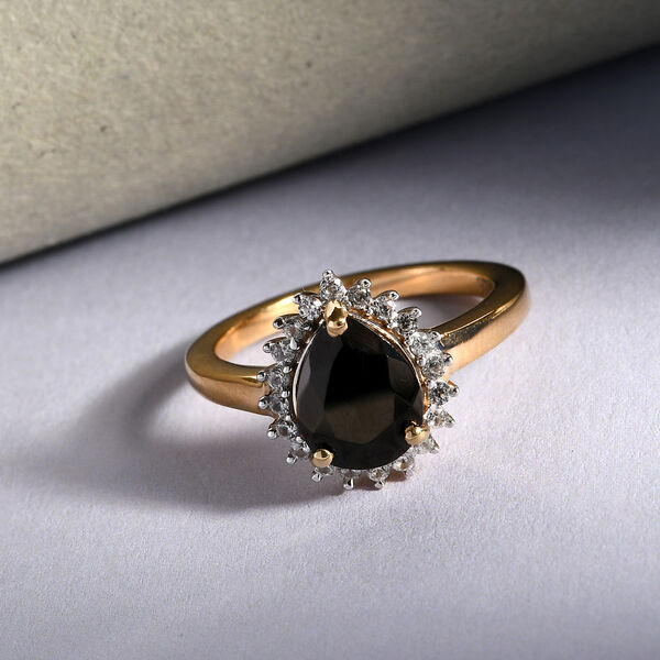 Elite Shungit und Zirkon Ring 925 Silber vergoldet  ca. 1,27 ct image number 2