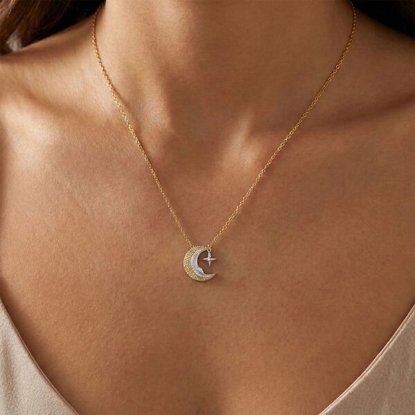 GP - Kanchanaburi Blauer Saphir, Wei&szlig;er Diamant Schmuckset ca. 50 cm, 925 Silber Rhodiniert und 750 Gelbgold Vermeil ca. 0,15 ct. image number 2