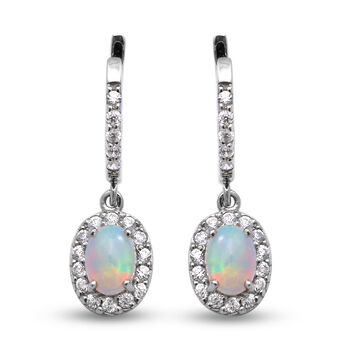 Nat&uuml;rlicher &Auml;thiopischer Opal und Zirkon Tropfen Ohrringe 925 Silber platiniert ca. 1,51 ct
