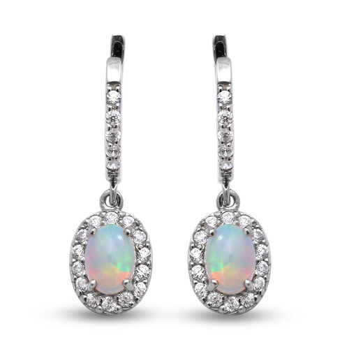 Natürlicher Äthiopischer Opal und Zirkon Tropfen Ohrhänger 925 Silber platiniert ca. 1,51 ct  image number 0