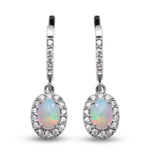 Natürlicher Äthiopischer Opal und Zirkon Tropfen Ohrhänger 925 Silber platiniert ca. 1,51 ct  image number 0