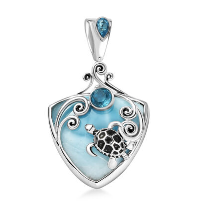 Sajen Silber - Larimar, Schweizer Blauer Quarz Anh&auml;nger 925 Silber rhodiniert ca. 23.72 ct