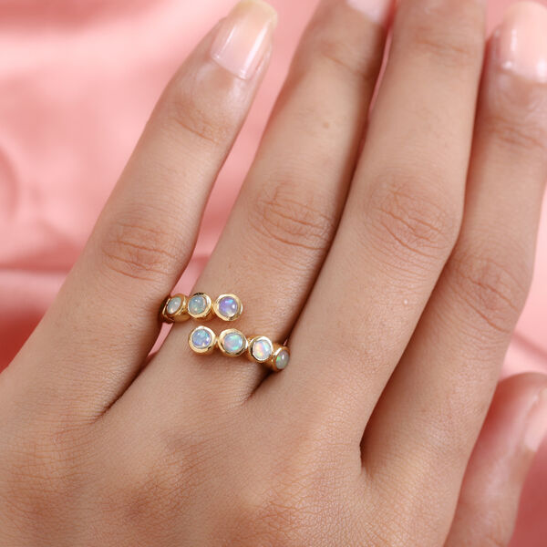 Nat&uuml;rlicher &Auml;thiopischer Opal bypass Ring 925 Silber 585 Vergoldet image number 3