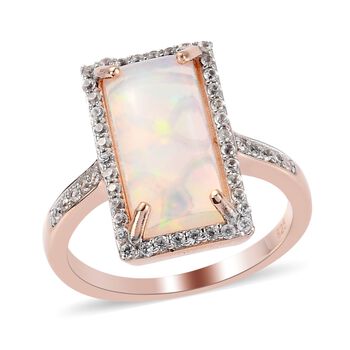 Nat&uuml;rlicher &Auml;thiopischer Opal und Zirkon Halo Ring 925 Silber Rosegold Vermeil