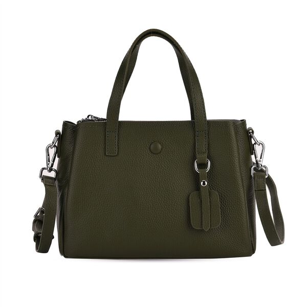 Crossbody-Tasche aus 100% echtem Leder mit Henkel und Schulterriemen, 24x11.5x18 cm, Grün image number 0