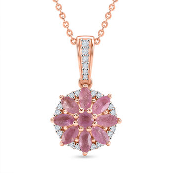 D'Joy Ilakaka Rosa Saphir (Fissure gef&uuml;llt) Schmuckset ca. 50 cm 925 Silber 750 Ros&eacute;gold vermeil ca. 2.10 ct