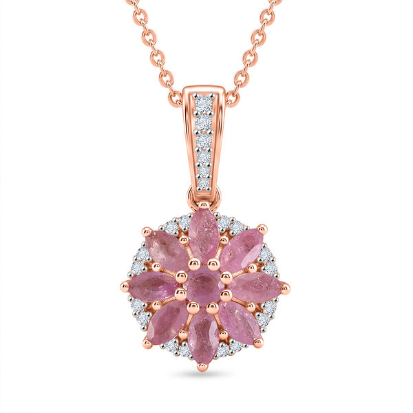 D'Joy Ilakaka Rosa Saphir (Fissure gef&uuml;llt) Schmuckset ca. 50 cm 925 Silber 750 Ros&eacute;gold vermeil ca. 2.10 ct