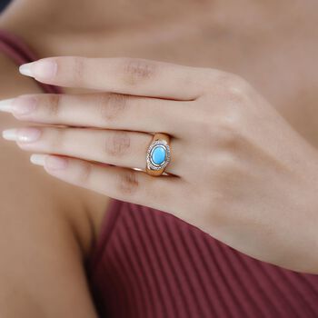 Amerikanischer, nat&uuml;rlicher Sleeping Beauty T&uuml;rkis und Zirkon-Halo-Ring - 1,44 ct.