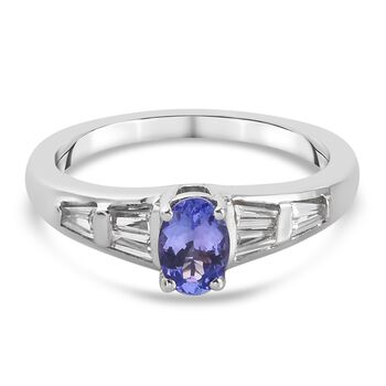 Tansanit und Zirkon Ring 925 Silber platiniert (Gr&ouml;&szlig;e 16.00) ca. 0,86 ct