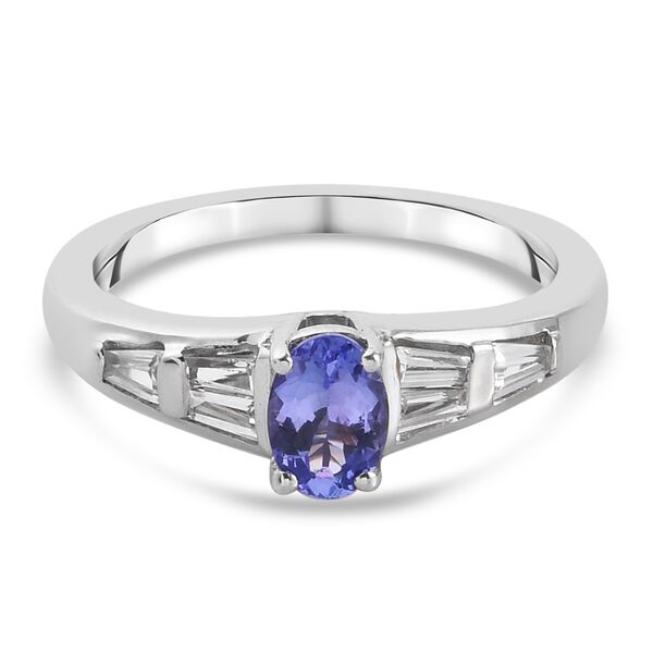 Tansanit und Zirkon Ring 925 Silber Platin-&Uuml;berzug