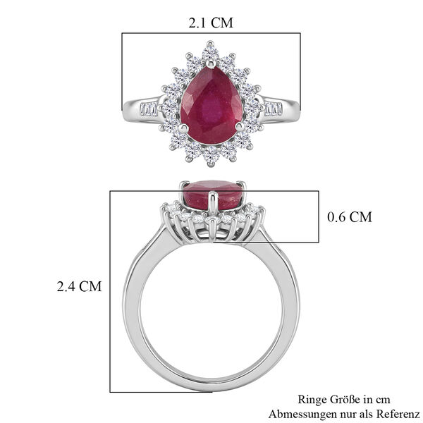 Afrikanisher Rubin(Fissure gef&uuml;llt) und Zirkon Ring 925 Silber platiniert image number 7