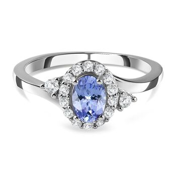 Tansanit und wei&szlig;er Zirkon-Ring, 925 Silber platiniert (Gr&ouml;&szlig;e 17.00) ca. 0.99 ct
