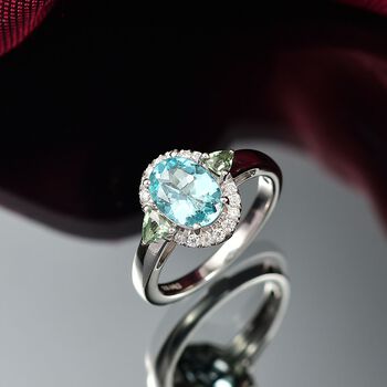 Betroka Blauer Apatit, Nat&uuml;rlicher gr&uuml;ner Apatit Ring 925 Silber rhodiniert (Gr&ouml;&szlig;e 19.00) ca. 2.46 ct